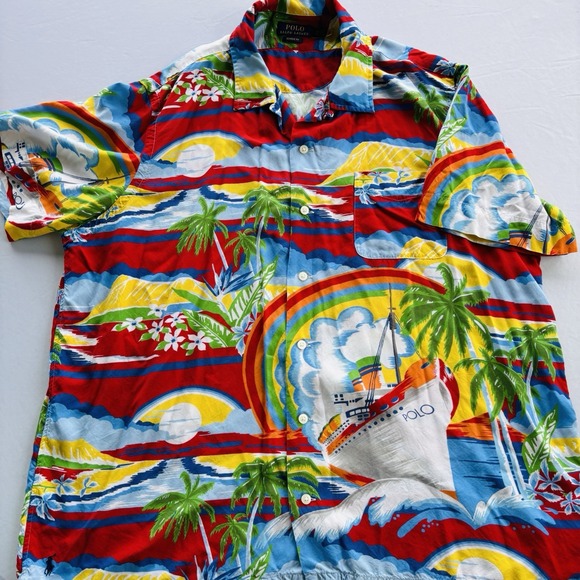 Polo Ralph Lauren XXL Classic Fit Camp Shirt Cruise Ship Hawaiian Print Viscose - Picture 2 of 12